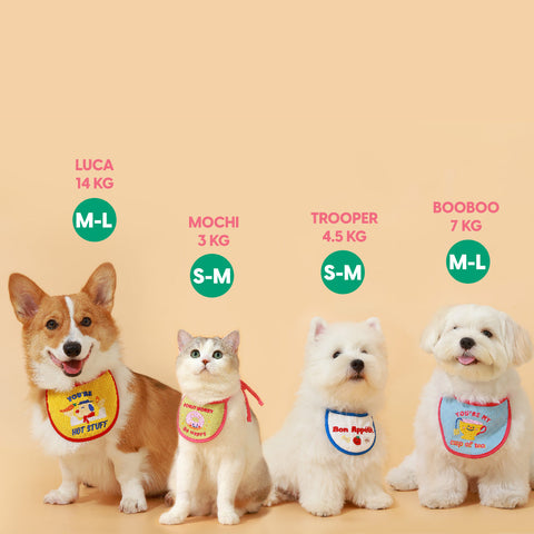Doggu Foodie Bib - size and weight guide