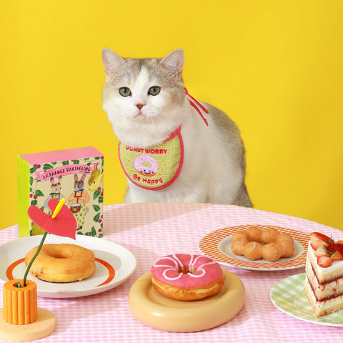 Doggu Foodie Bib - Donut Worry Be Happy on a cat