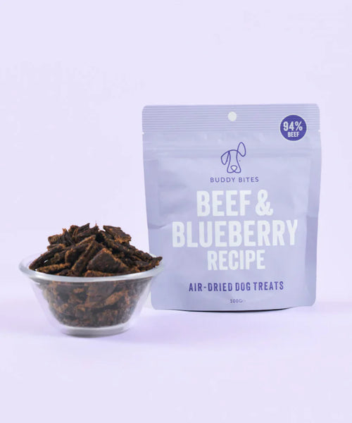 Beef & Blueberry Air Dried Treats – 100g, natural – front view