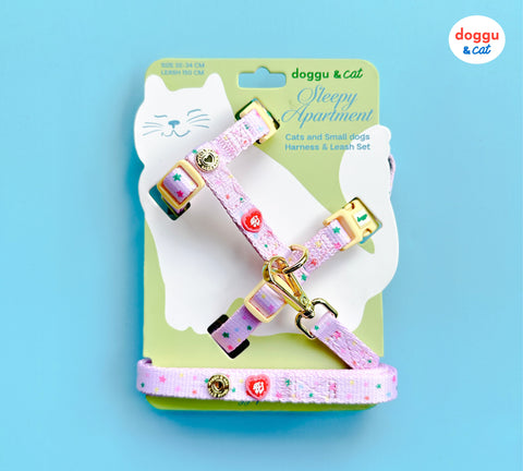 Doggu Sleepy Apartment Harness & Leash Set in Violet Star - packaging card